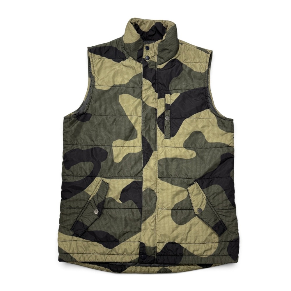 Quiksilver Camo Puffer Vest Mens Large Green Ripstop Full Zip Camouflage